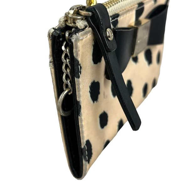 Kate Spade Canvas Wristlet Clutch Cream & Black Coin Purse Zipper 4.5” x 3” - Picture 3 of 9